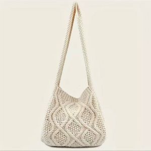 Crochet Knit Handbag Shoulder Bag Crossbody Purse Off White Cream Nwt